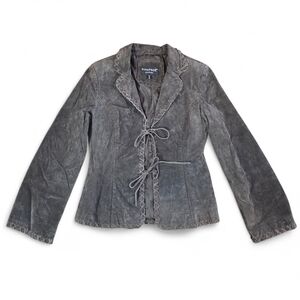 Vtg Y2K Rampage Leather Brown Suede Tie Front Blazer Jacket Boho Western Medium